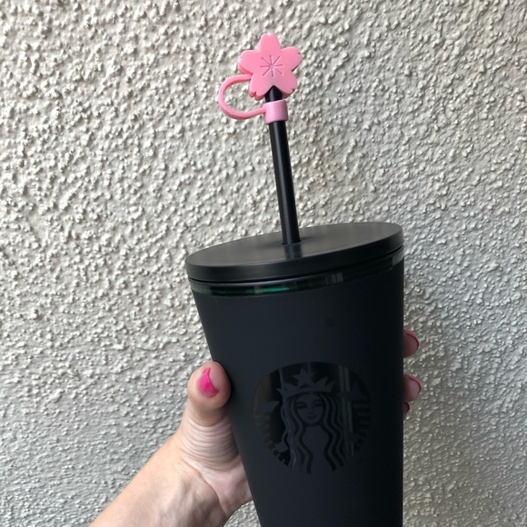 TWO Starbucks Matte Black Tumblers +straw stoppers - Picture 3 of 11